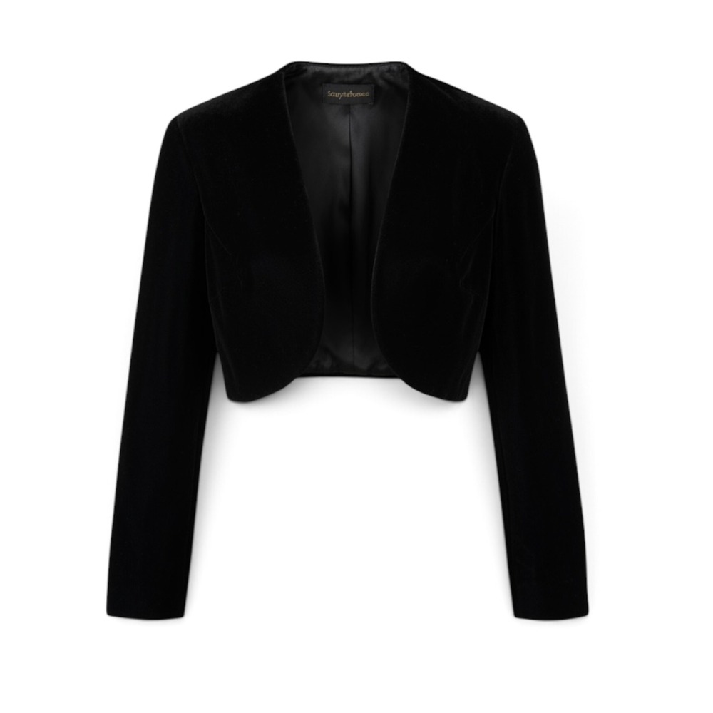 VTG Scott McClintock Black Velvet Bolero Jacket Shrug Y2K Made in USA Sz Small